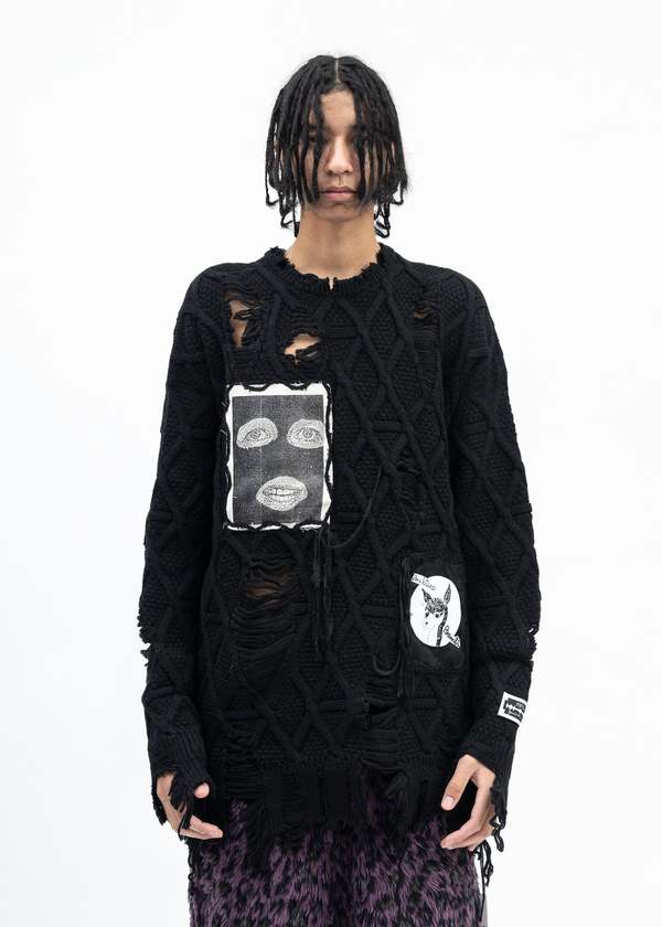 KIDILL☆ DESTROY PULLOVER KNIT Kidill BLACK DESTROYED PULLOVER KNIT - BLACK | Garmentory