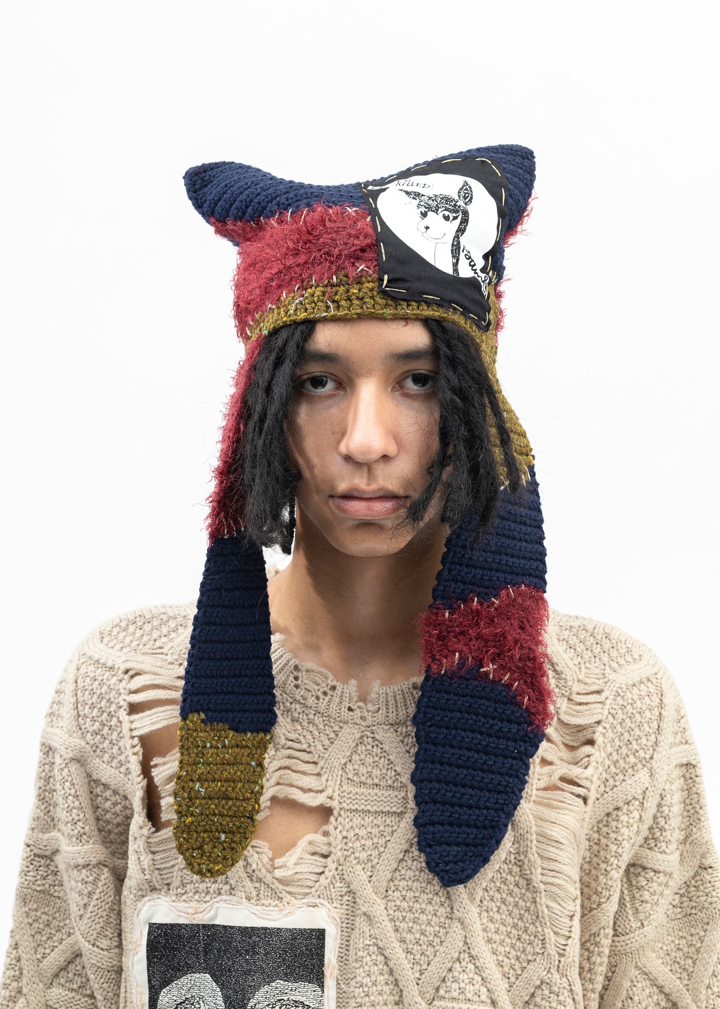 Kidill NAVY BLUE WHO KILLED BAMBI HAND KNIT BEANIE - Multi