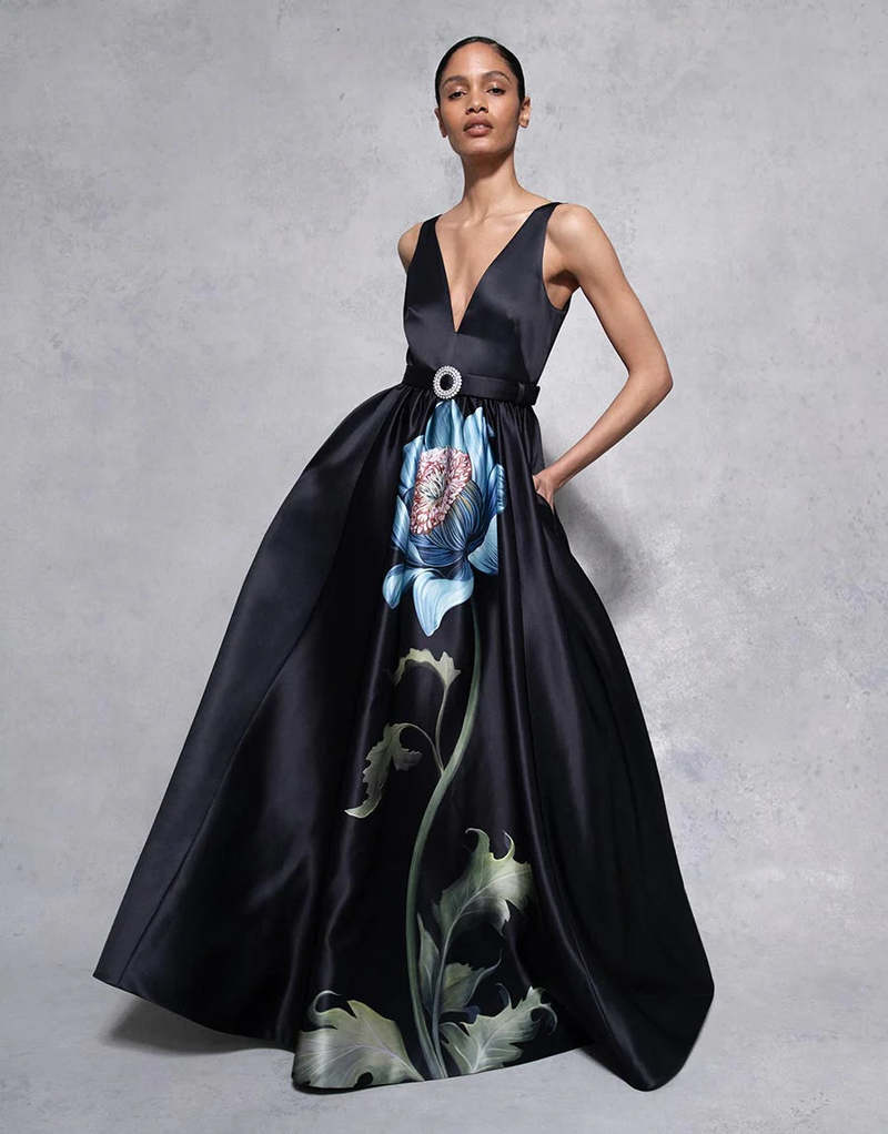 Borgo de Nor ARABELLA TAFFETA TWILL GOWN - PAINTERLY FLOWER on Garmentory