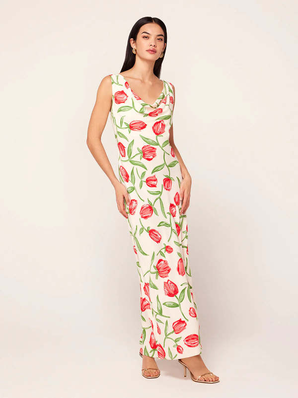 chinese dress ladies Romily Pink Floral Print Maxi Dress main image 1