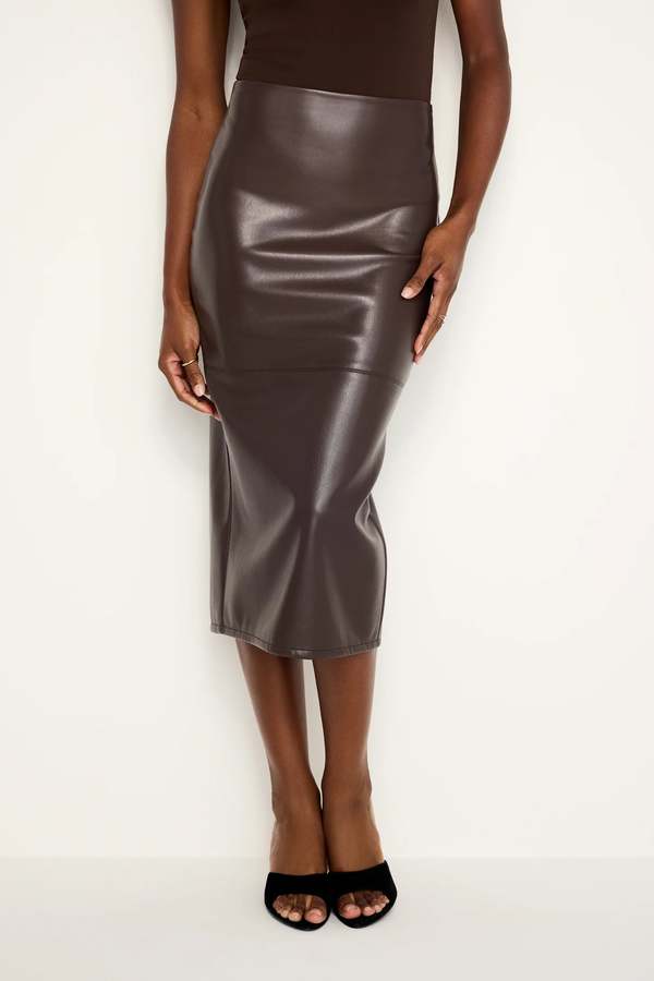 Good American Better Than Leather Midi Skirt - Bark | Garmentory