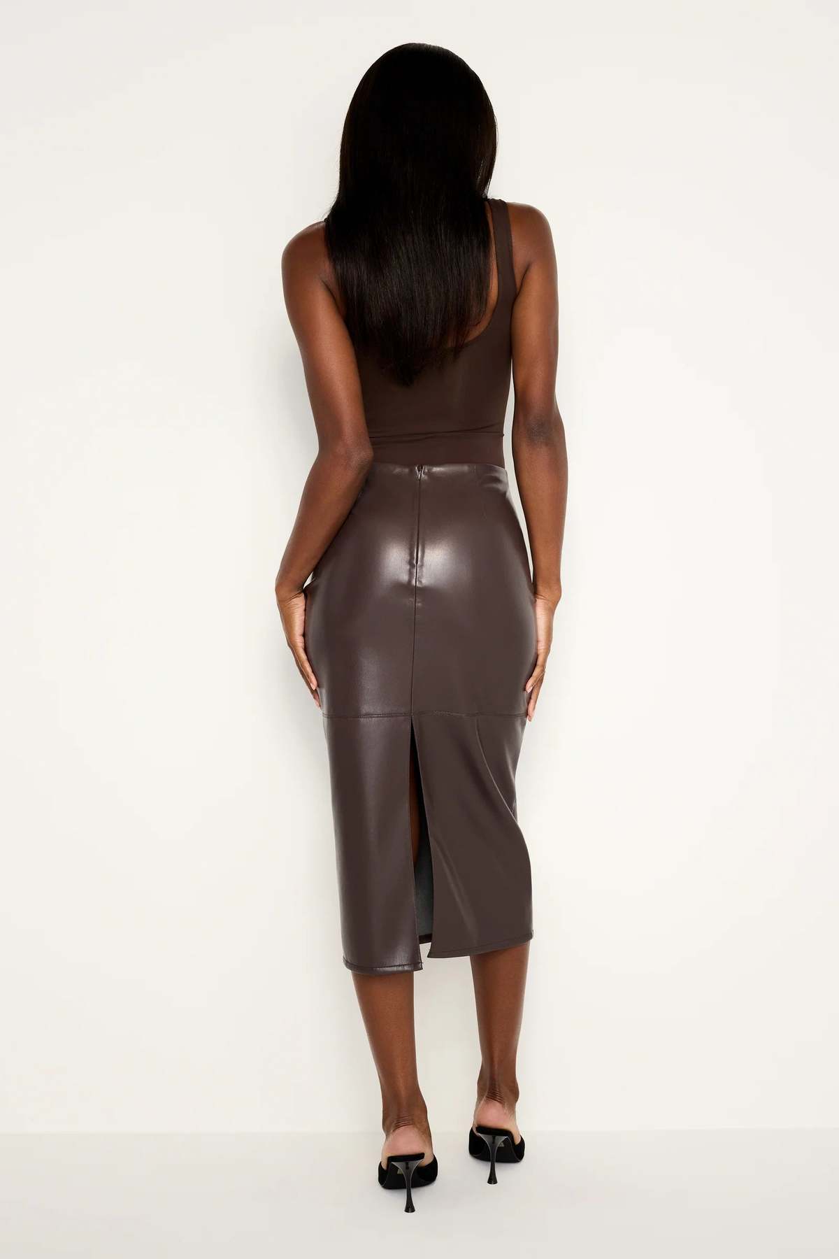 chinese dress ladies Adelina Midi Leather Dress - Noir
