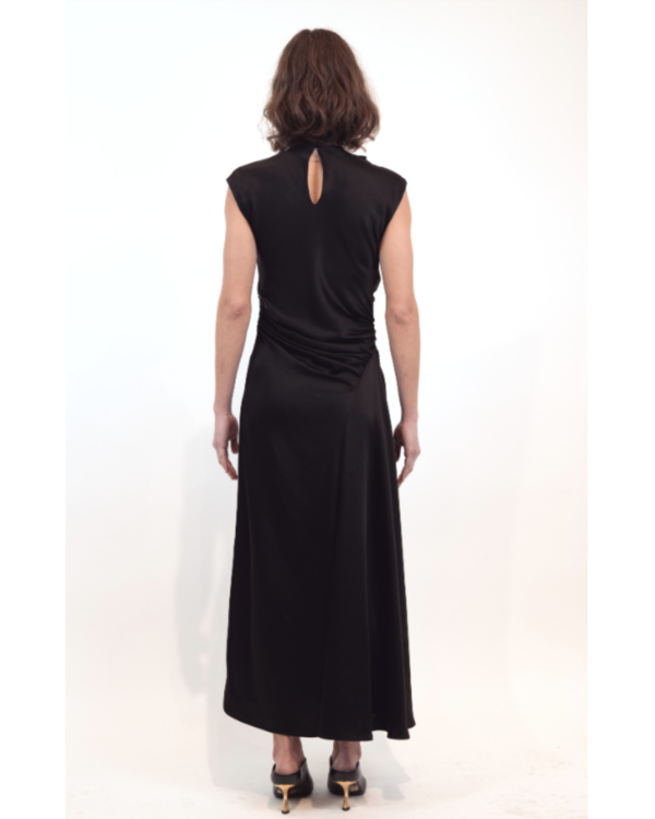 knee length dresses for ladies Chocolate Plaid Burke Sleeveless Draped Midi Dress