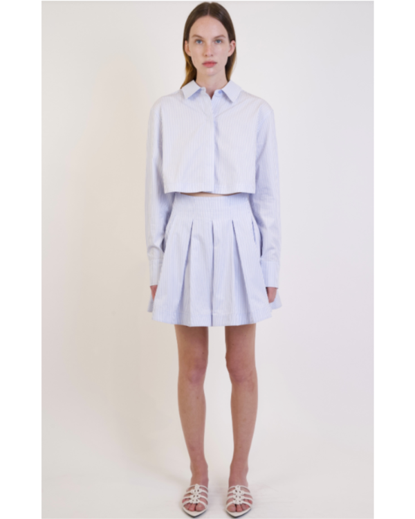 open lace back dress Bow-Detail A-Line Mini Dress in Powder Blue Stripe - 2