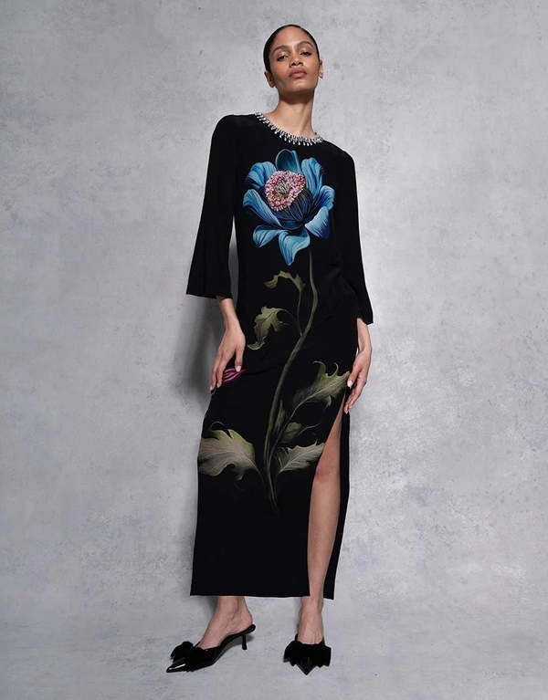 green emerald velvet dress Jimena Cotton Maxi Dress - Astro Flower White