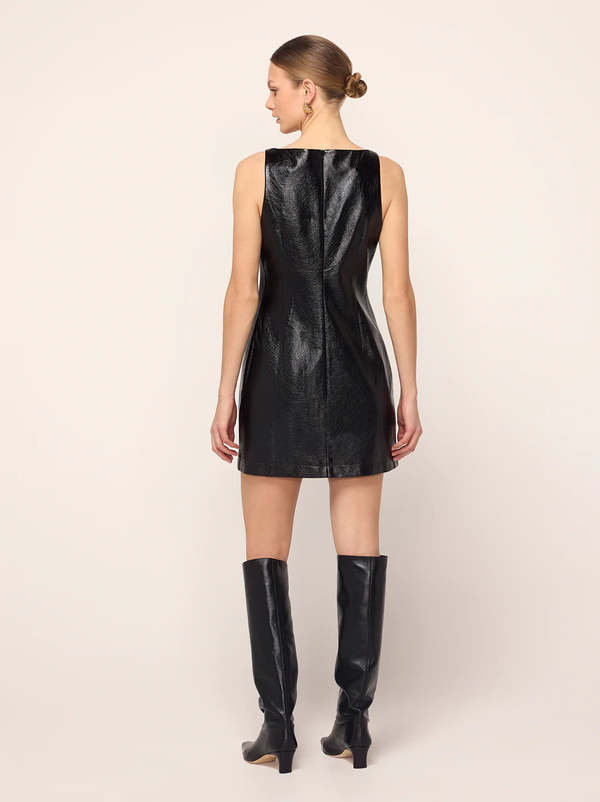 Kitri Carolyn Embroidered Vinyl Mini Dress - Black | Garmentory