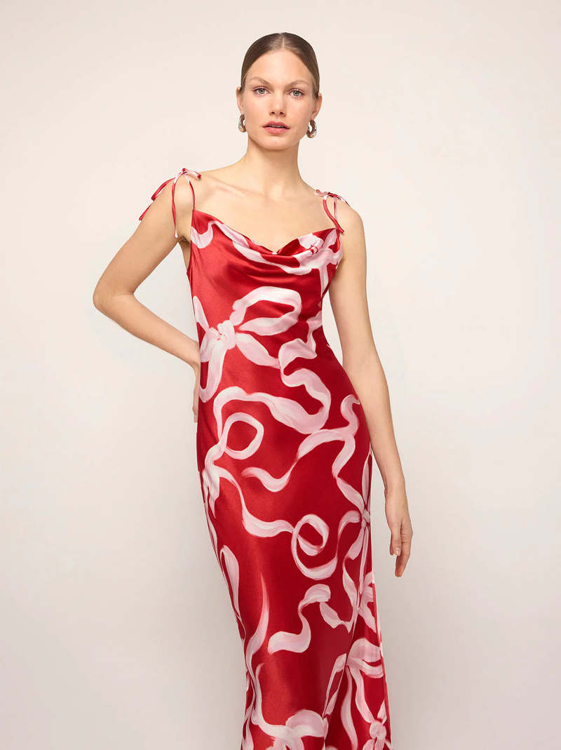 Kitri Cindy Maxi Dress - Red Ribbon Print | Garmentory