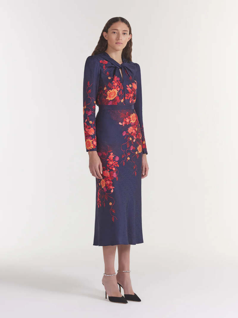 Saloni Claudia Midi Dress - Flori Sunset Plmt