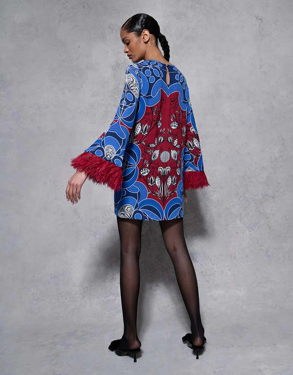 Borgo De Nor Cocoa Crepe Dress - Enchantress Burgundy Blue | Garmentory