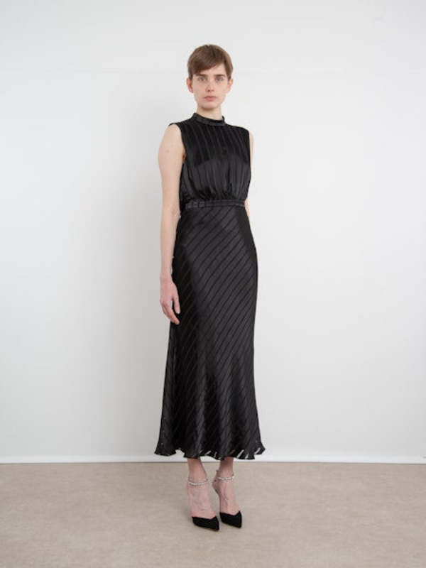 stripe satin dress Blue Satin Stripe Tie Back Maxi Slip Dress