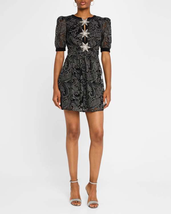 saloni jamie short dress SALONI Jamie Crystal-Bow Silk-Georgette Mini Dress