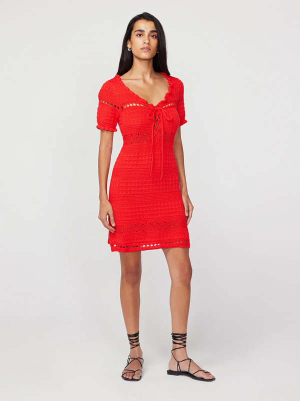 kitri crochet dress KITRI Women's Ridley Multi Striped Crochet Knit Mini Dress in Blue Multi KITRI