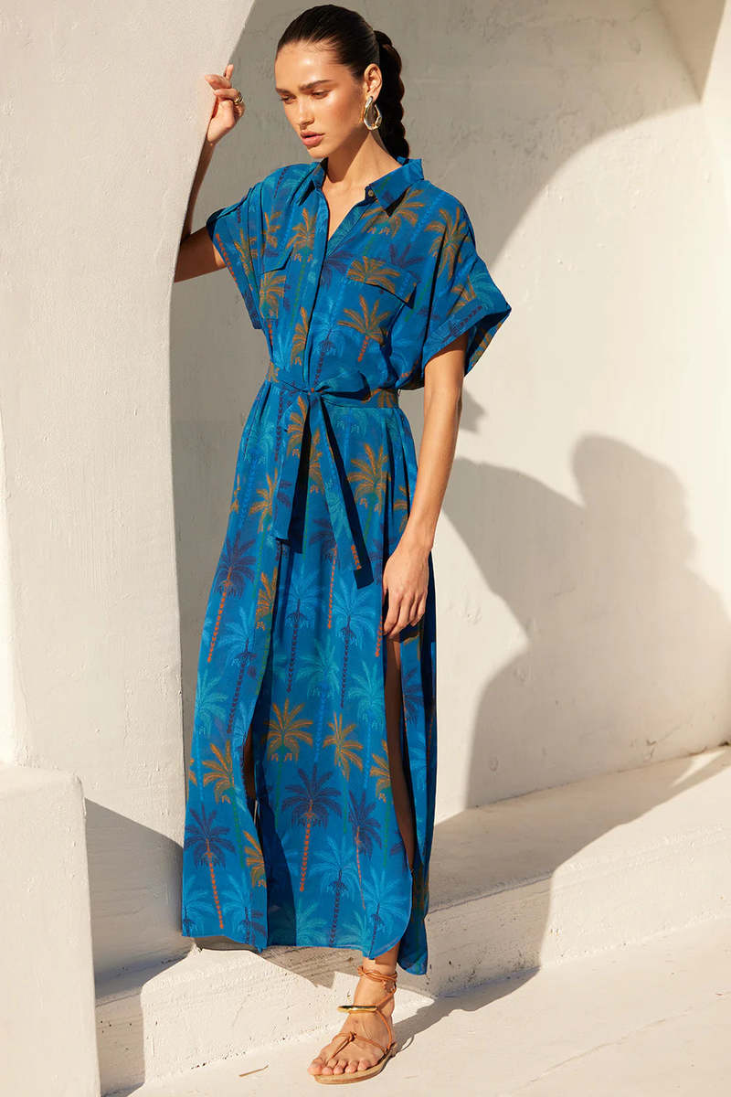 Misa Los Angeles Lou Dress - Cobalt Palms Chiffon
