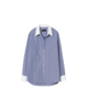 Nili Lotan Raphael With Combo Shirt - Navy Stripe/White - Thumbnail 1