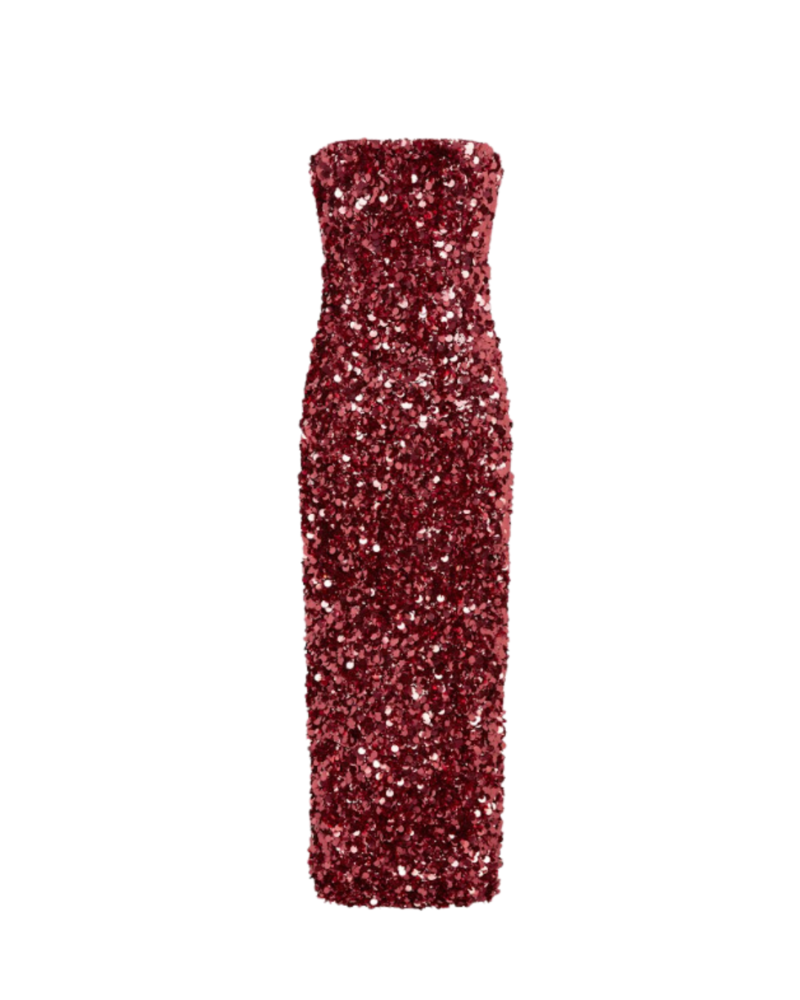 Leo Lin Rayna Sequin Bustier Maxi Dress - Mulberry | Garmentory Leo Lin Rayna Sequin Bustier Maxi Dress - Mulberry | Garmentory