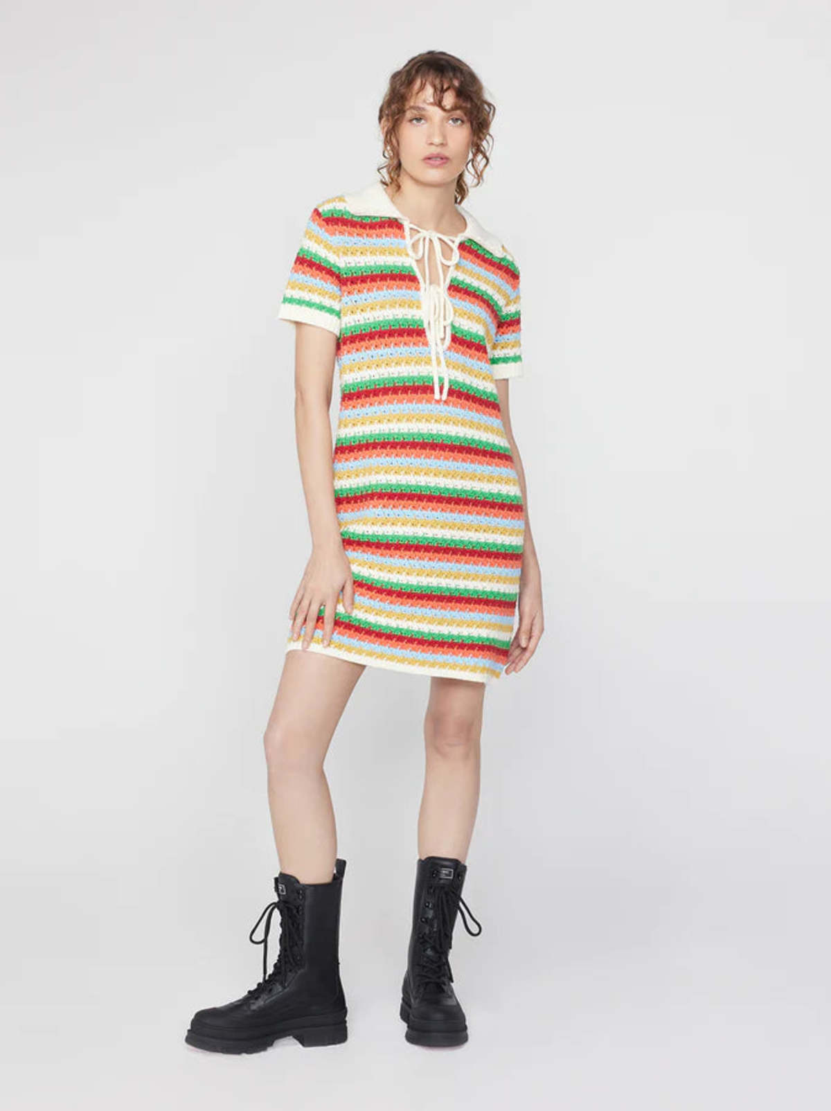 kitri crochet dress KITRI Women's Bunty Blue Knit Dress in Blue Multi Stripe KITRI
