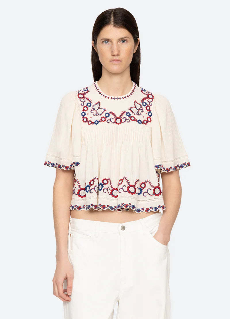 トップス 00s Share Spilit Hand Embroidery Top Sinora Embroidered Cotton Top