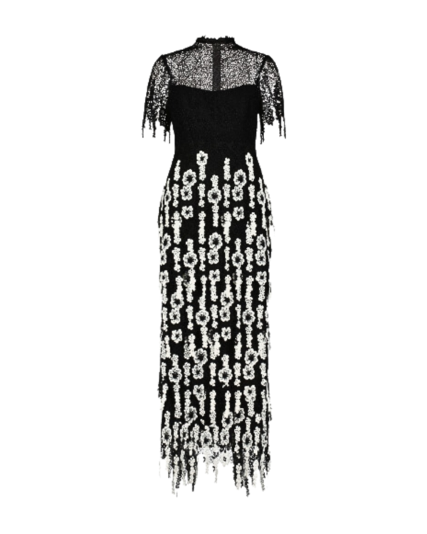 Lela Rose Tiered Lace Dress - Black/White | Garmentory