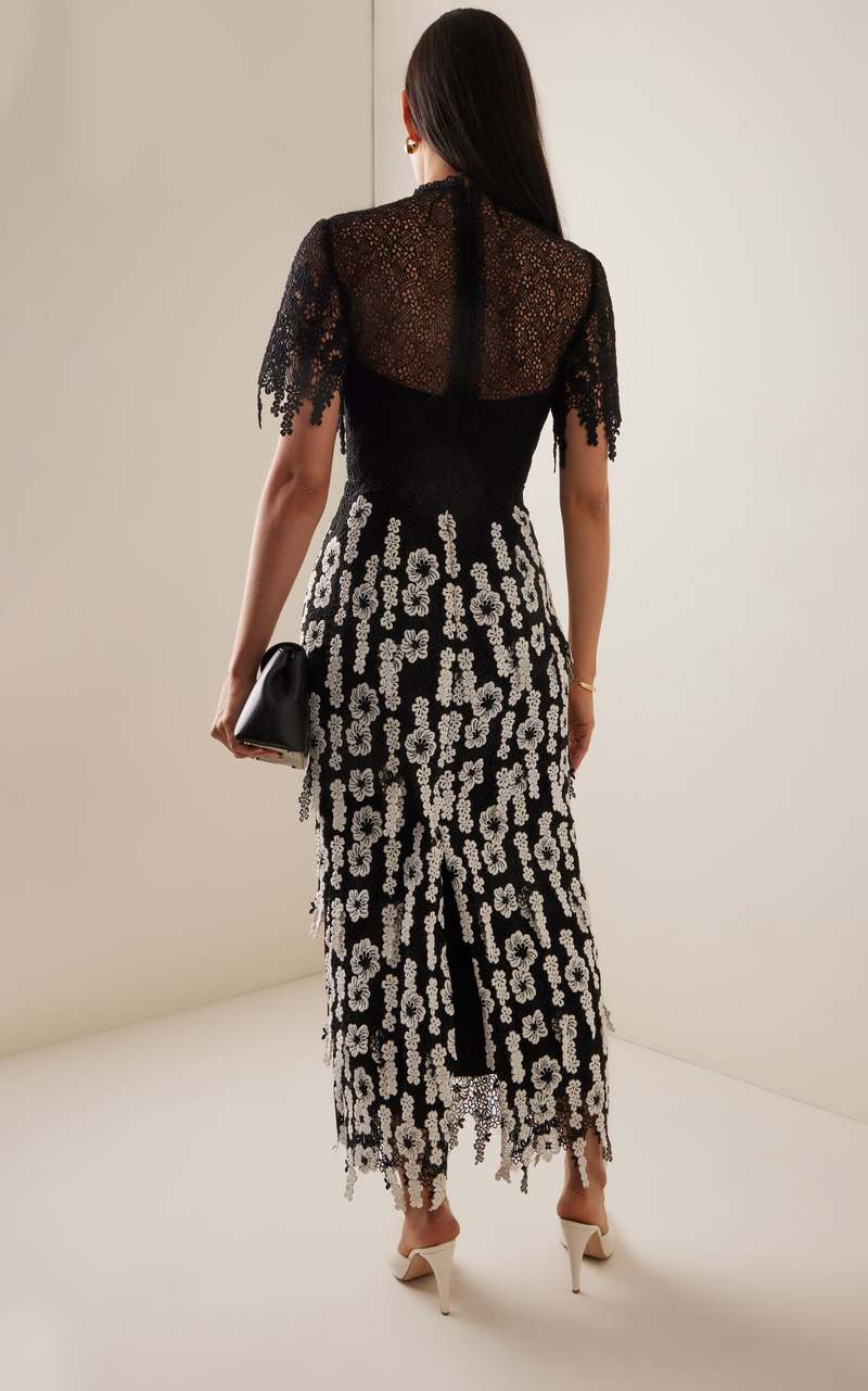 Lela Rose Tiered Lace Dress - Black/White | Garmentory