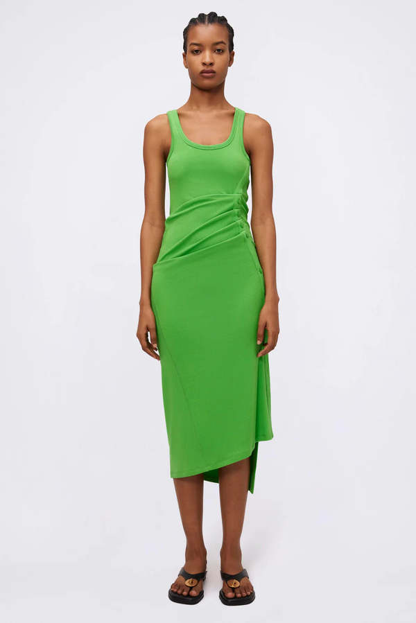 green emerald velvet dress SIMKHAI Carlee Vegan Leather Dress - Hunter Green main image 1
