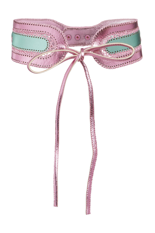Cynthia Rowley Metallic Vegan Leather Belt - Green/Pink