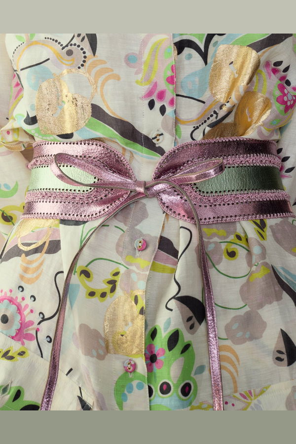 Cynthia Rowley Metallic Vegan Leather Belt - Green/Pink