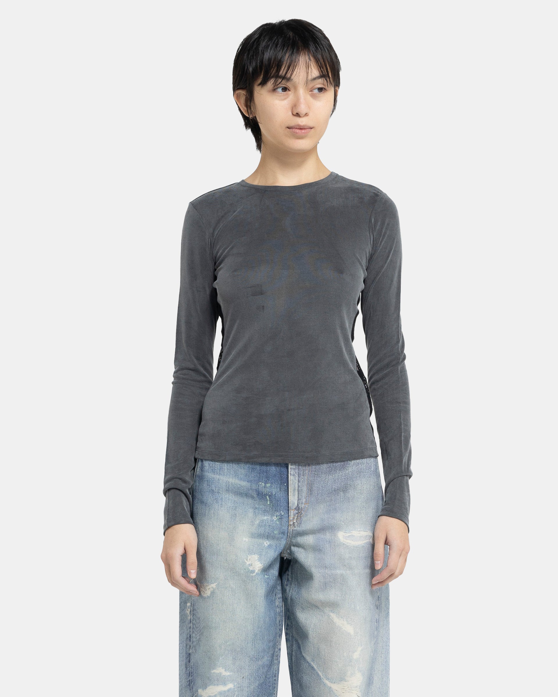 【OUR LEGACY】(W)SUPER SLIM LONGSLEEVE Dark Grey Lace Cupro Our Legacy - Super Slim Longsleeve Dark Grey Lace Cupro. 100