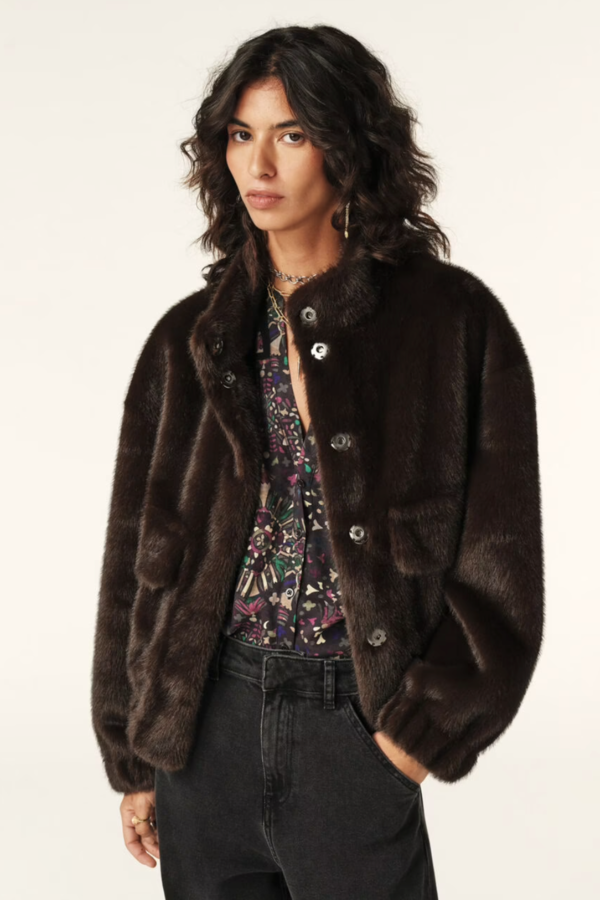 Bash Faux Fur Paros Coat Chocolate on Garmentory