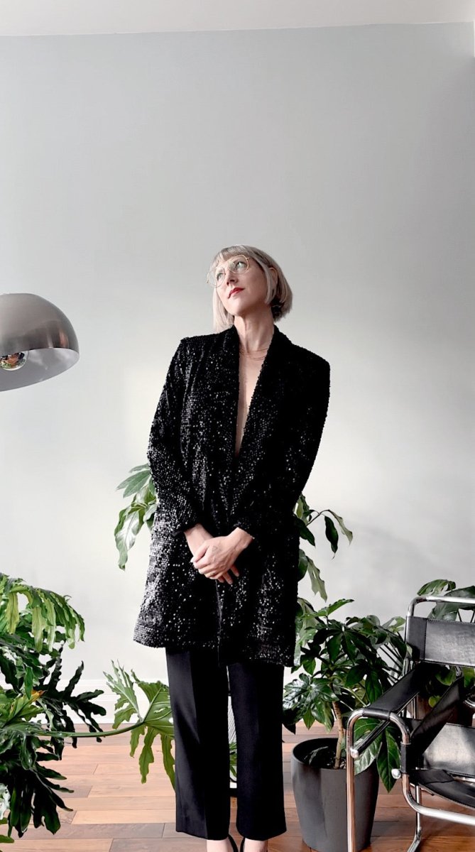 black sequin dress with blazer Sparkly Sequin Faux Fur Blazer Dress Medium / Pink