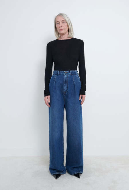 LouLou Studio Wide Leg Denim Pants - Washed Blue | Garmentory