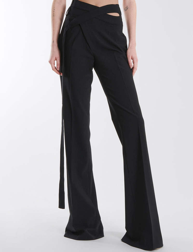 【正規店出品】OTTOLINGER FLARED WRAP SUIT PANTS BLACK Ottolinger Flared Wrap Suit Pant - Black | Garmentory