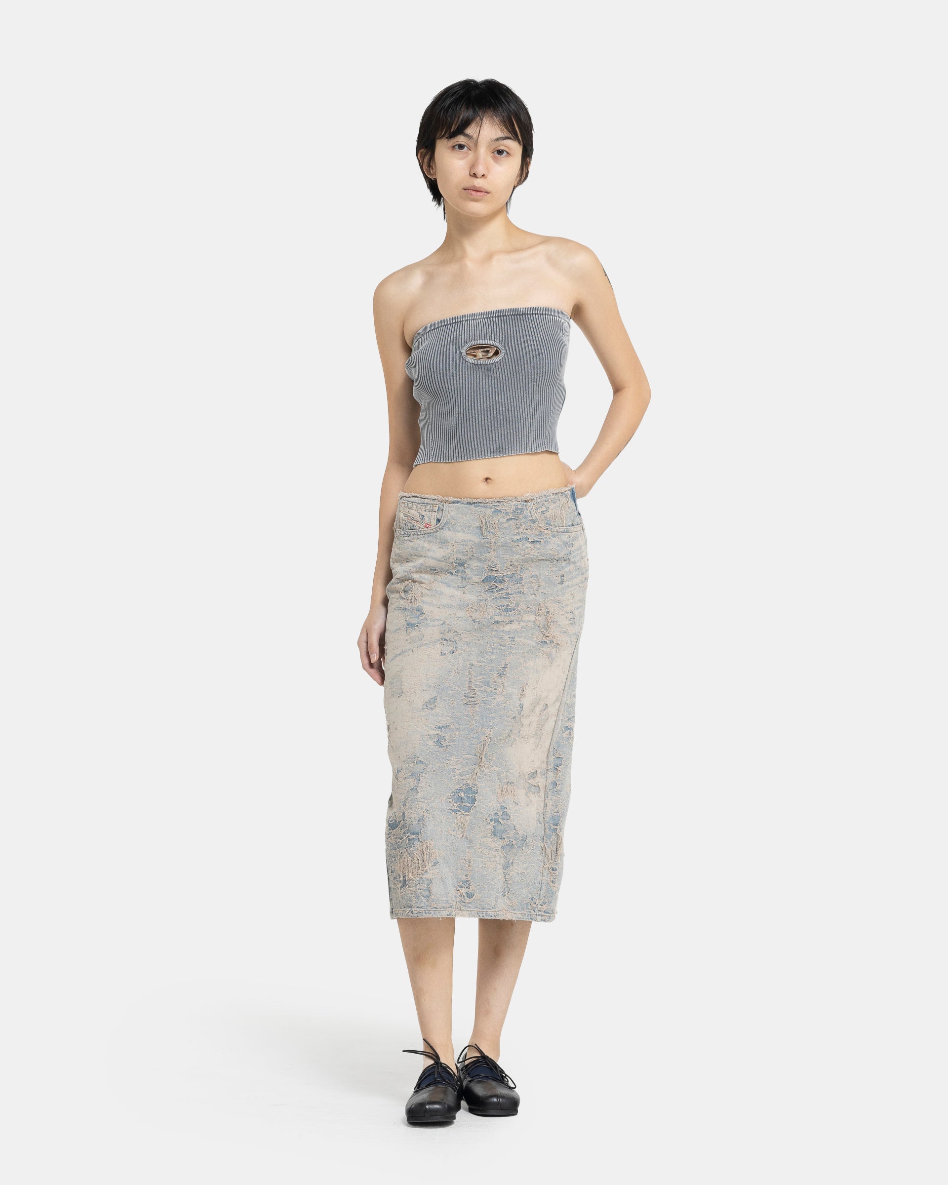 スカート Diesel Skirt De-Pra-Fse1 Diesel De-Pra-Fse1 Denim Midi Skirt In Black - 70% Off