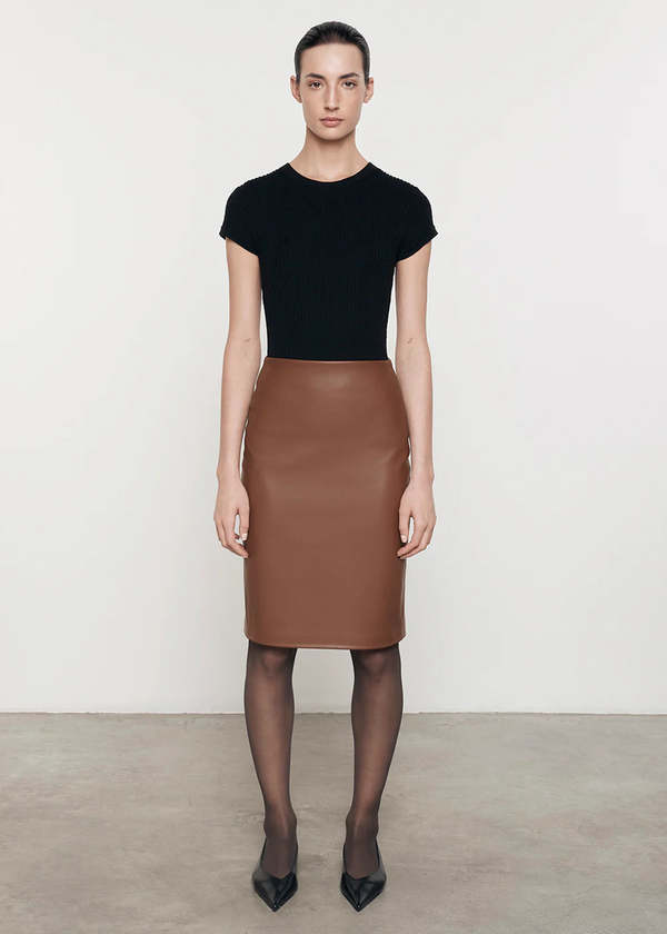 Enzo Costa Knee Length Leather Skirt - Nutshell | Garmentory