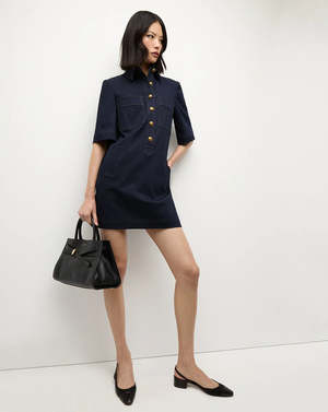 veronica beard koulis denim dress Koulis denim mini shirt dress - dark denim