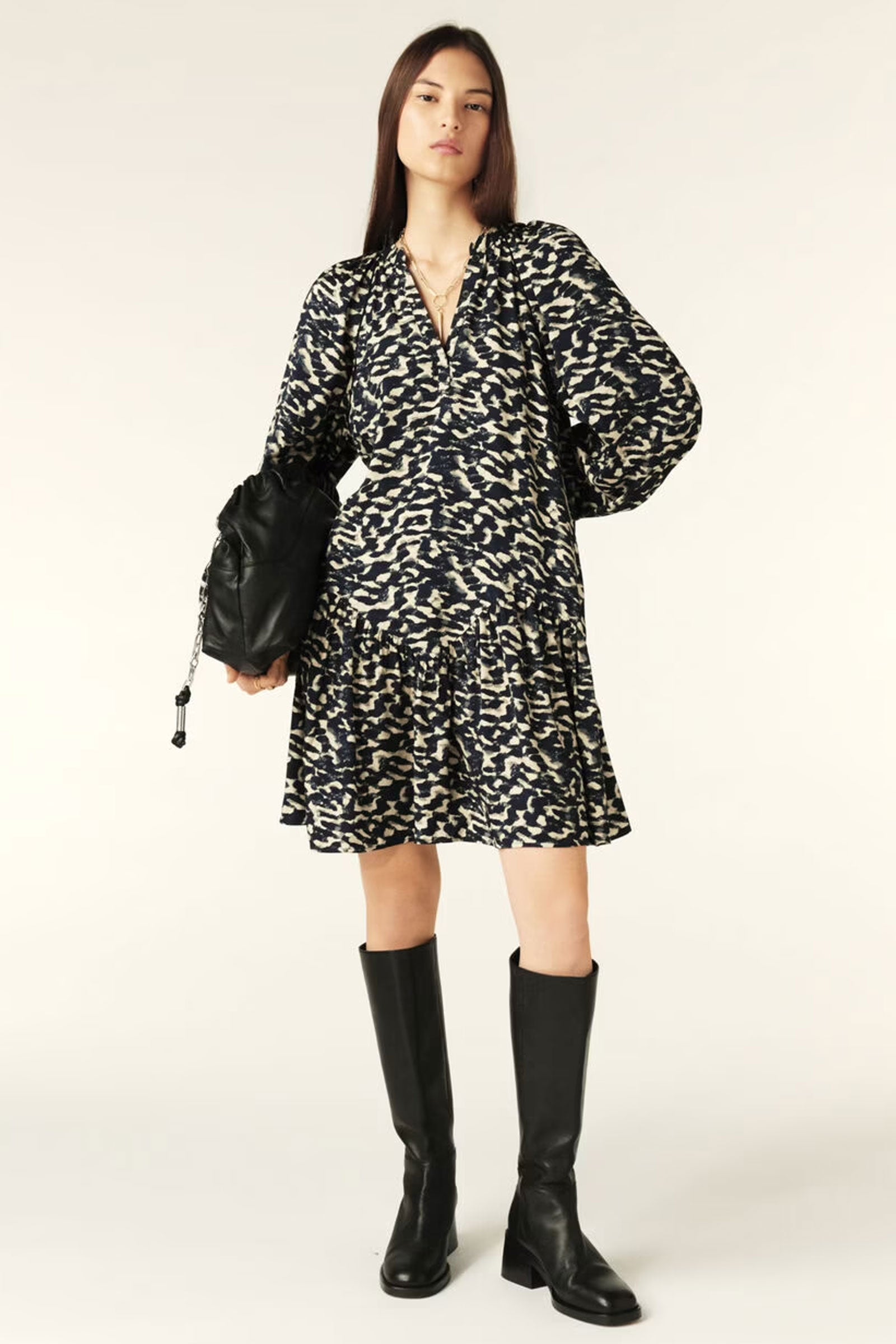 Ba&sh Aisha Mini Longsleeve Dress - Blue Graphic Print | Garmentory
