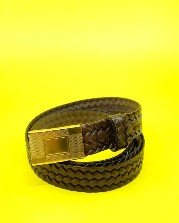 Taiga Takahashi LOT.021 Basketweave Pattern Belt - Mud Dyed Brown