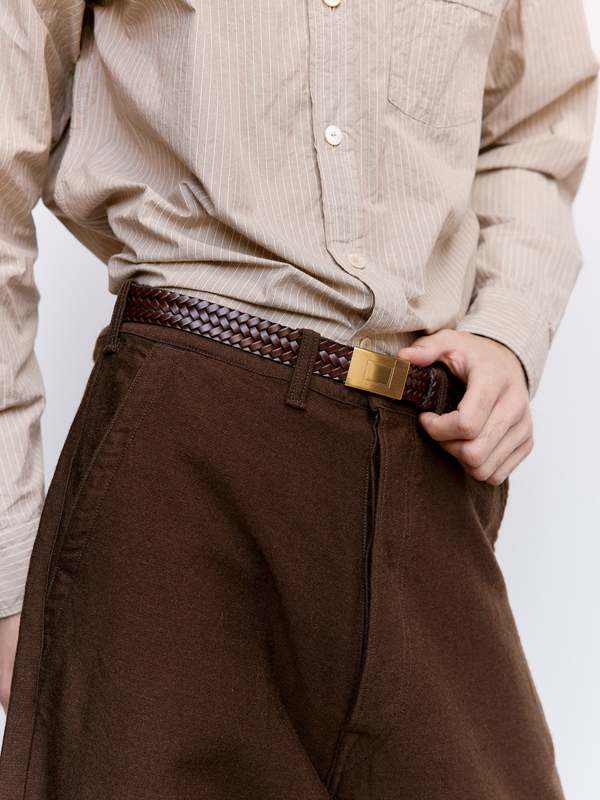 Taiga Takahashi LOT.021 Basketweave Pattern Belt - Mud Dyed Brown