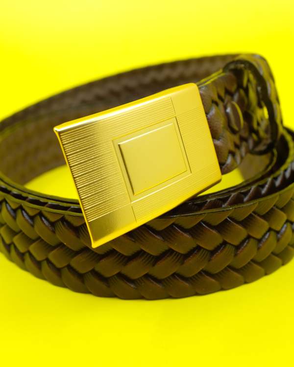 Taiga Takahashi LOT.021 Basketweave Pattern Belt - Mud Dyed Brown