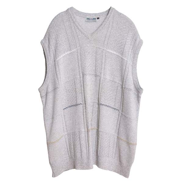 VIA CORTESA Patterned Stockinette Purl Knit Stitch Wool Blend V-Neck Sleeveless Sweater - Gray