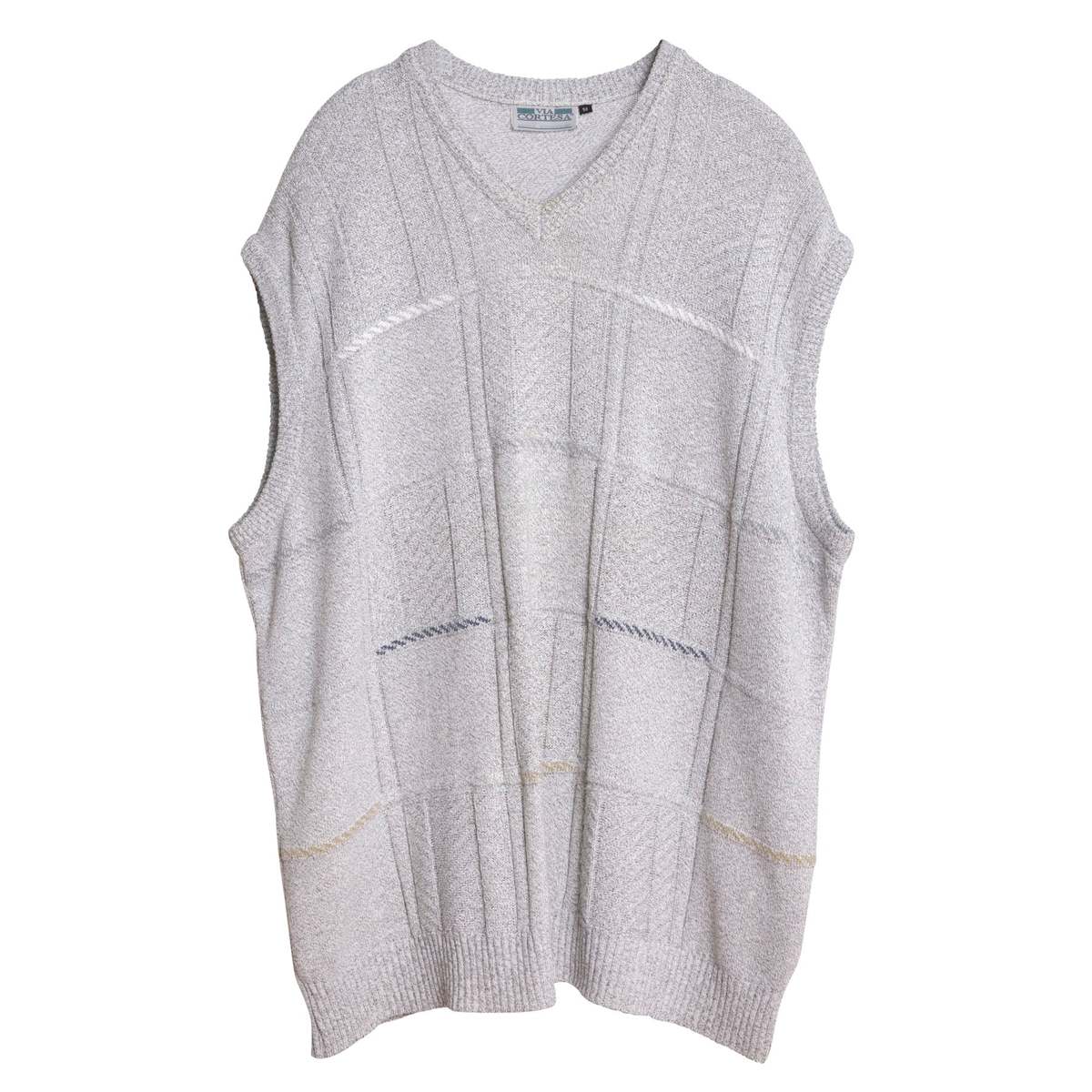 VIA CORTESA Patterned Stockinette Purl Knit Stitch Wool Blend V-Neck Sleeveless Sweater - Gray - Image 1 of 5