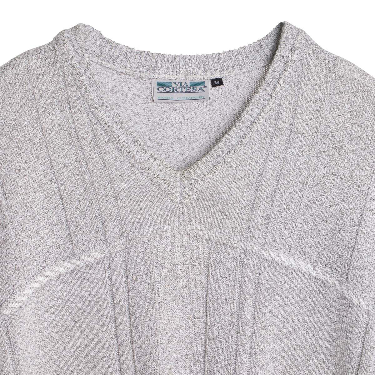 VIA CORTESA Patterned Stockinette Purl Knit Stitch Wool Blend V-Neck Sleeveless Sweater - Gray - Image 3 of 5