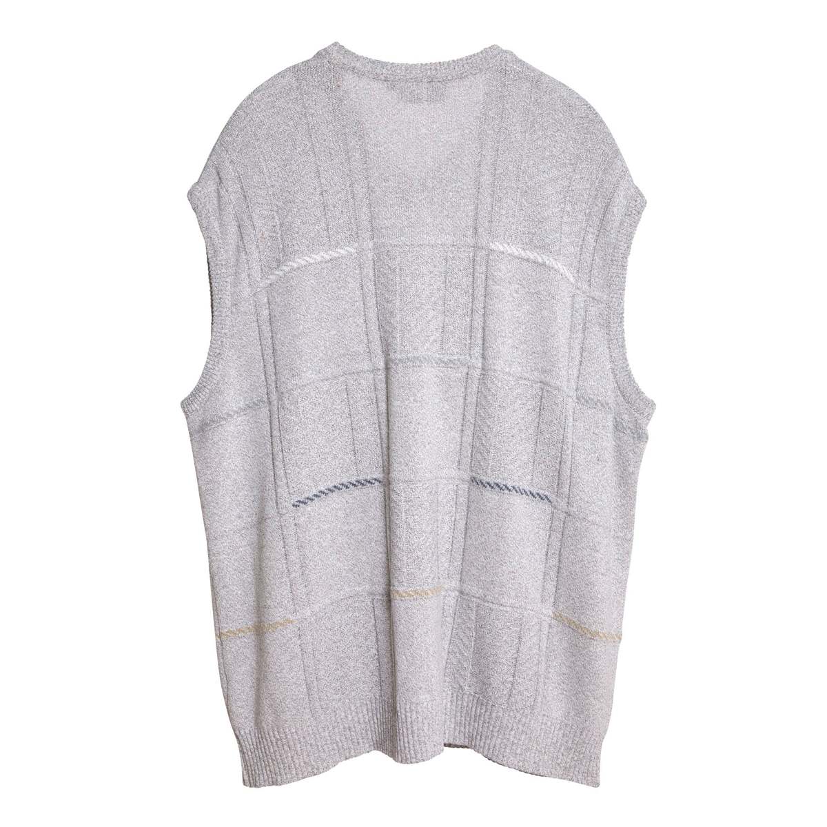 VIA CORTESA Patterned Stockinette Purl Knit Stitch Wool Blend V-Neck Sleeveless Sweater - Gray - Image 4 of 5