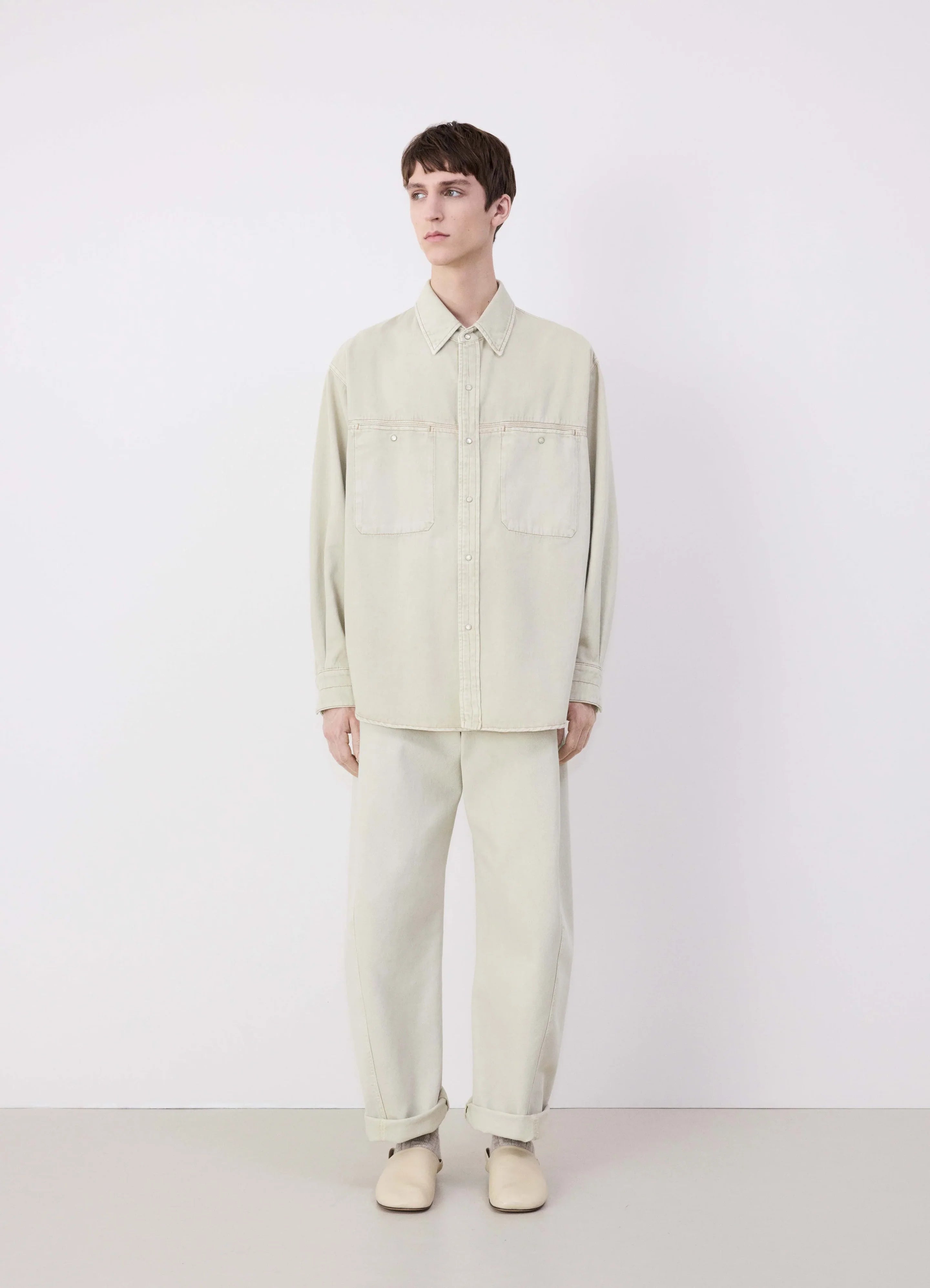 Lemaire Denim Shirt With Snaps Denim - Snow Oat | Garmentory