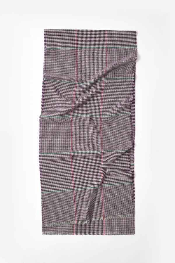 Abstract Pure Wool Scarf With Windowpane Design Aubergine