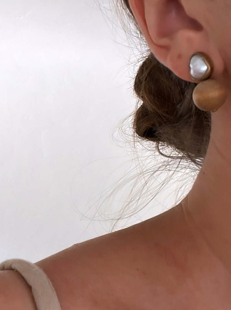 Honest Cotton Antique Wood & Pearl Earrings