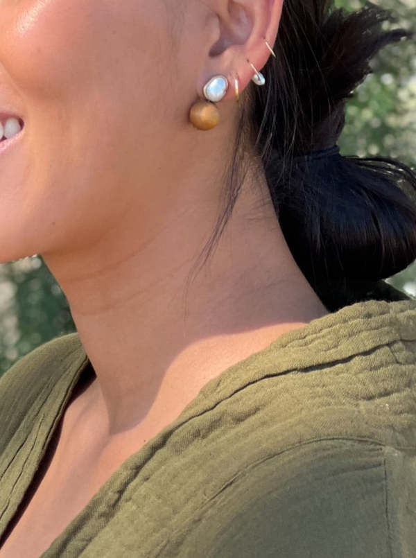 Honest Cotton Antique Wood & Pearl Earrings