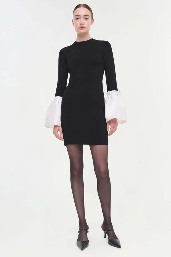 Simkhai AGATHEA BELL SLEEVE KNIT COMBO MINI DRESS - BLACK MULTI | Garmentory Simkhai AGATHEA BELL SLEEVE KNIT COMBO MINI DRESS - BLACK MULTI | Garmentory
