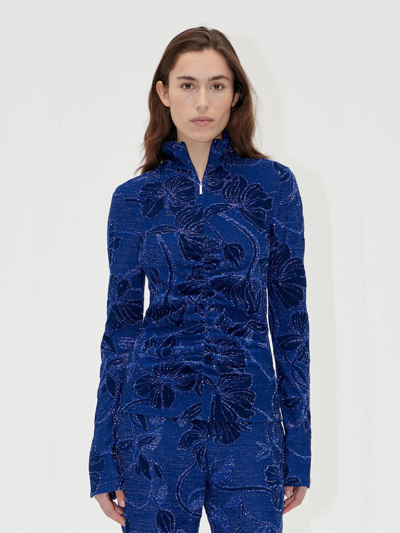 Stine Goya Gathered Long Sleeve Top - Fine Line Poppies