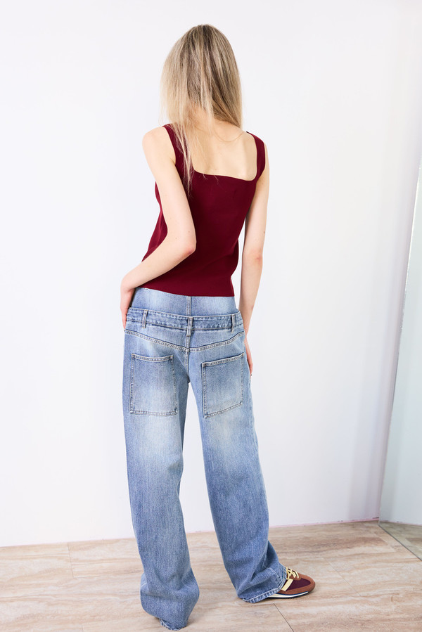 Tibi Double Waisted Slouchy Carpenter Jean Classic Blue