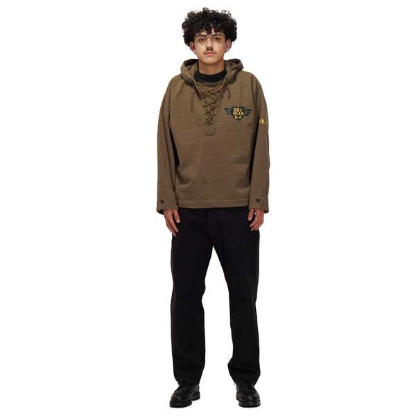 【L】 HUMAN MADE Lace-Up Hooded Pullover Human Made Lace-up Hooded Pullover - Olive Drab | Garmentory